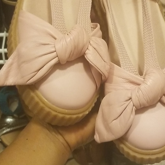 Fenty Puma Pink leather lace-up sandal bow size 8 - Picture 3 of 5